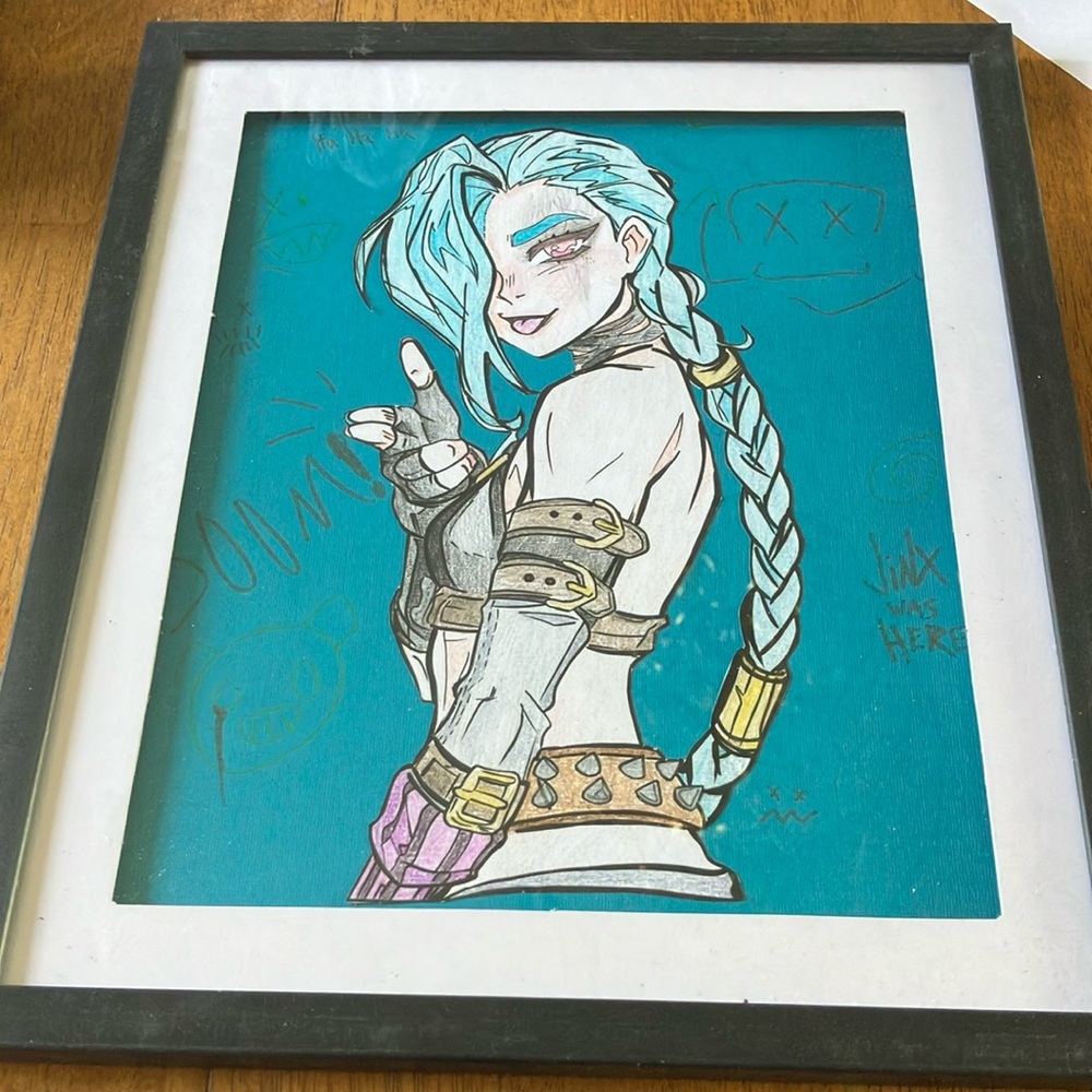 Framed JINX Art Print with Blue and Pink Accents